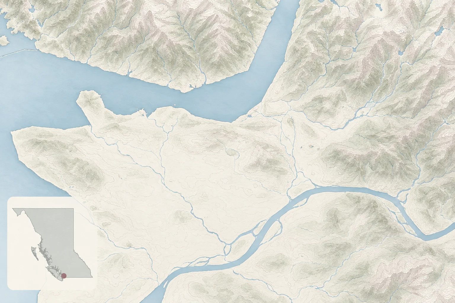 Illustrated Greater Vancouver map with a British Columbia province inset at the lower left